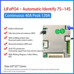 JiaBaiDa Automized Identify 7s-14s 7S 8S 9S 10S 11S 12S 13S 14S 20A 30A LFP NMC Smart BMS 24V 36V 48V Battery Management System