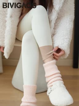 BIVIGAOS Fall Winter Fleece Warm Back Pocket Sharkskin Leggings Women High Waist Casual Thick Velvet Leggings Tight Brushed Pant