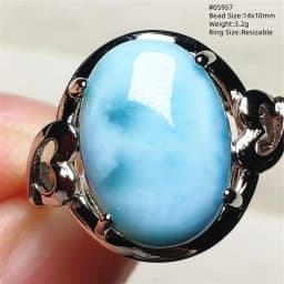 Natural Blue Larimar Oval Adjustable Ring Jewelry Water Pattern Real Larimar For Women Men Healing Fashion Stone AAAAAA