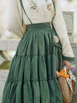 Chinese Lolita Style Spring Summer Long Midi Suspender Skirt Women Teen Girls Cute High Waist A-Line Lace Ruffle Skirts Pleated