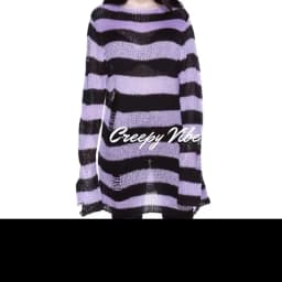 New Goth Punk Gothic Sweater Oversized Pullovers Women Striped Cool Hollow Out Hole Broken Jumper Harajuku Aesthetics Sweater