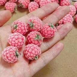 6/12/30/50pcs 3D Flocked Pink Raspberry Charms Fluffy Cute Fruit Resin Pendant for Earring Bracelet Keychain DIY Jewelry Making