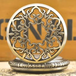 Retro Bronze Steampunk Openwork Flower Flip Quartz Boys' And Girls' Necklace Commemorative Pocket Watch