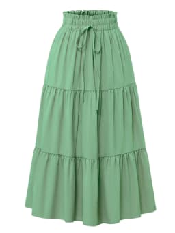 Women's Summer Solid Color Bohemian A-line Midi Skirts 2025 New Female Vacation Casual Loose Faldas