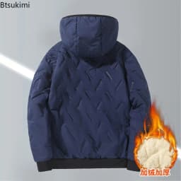 Men Winter Hooded Padded Jacket Waterproof Windproof Quilted Fleece Lined Thick Warm Full Zipper Casual Snow Outerwear for Male