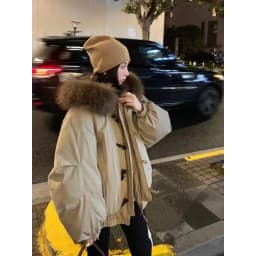 YYAHAHAS 2025 Winter New Cow Horn Button Thick Cotton Coat Retro American Warm Fur Collar Hooded Jacket Female Clothing