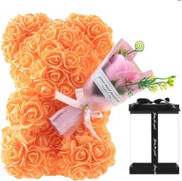 25cm Rose Bear with Artificial Foam Flower Bouquet, Romantic Creative Gift for Valentine's Day & Anniversary