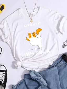Guess What I Am Ninja Kawaii Cat Tshirts Women'S Street Cool T-Shirts Personality Hip Hop Clothes Sport Casual Crop Top Female