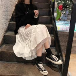 Patchwork Mesh White Elastic Waist A-line Casual Long Skirt Solid Simple For Women's Clothes Korean Preyy Chic Sweet Fashion New