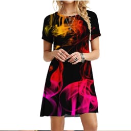 New 2022 Women Dresses 3D Flame Cloud Eruption Dress Summer Casual Short Sleeve Loose Plus Size Dress Fashion Print Clothing 6XL