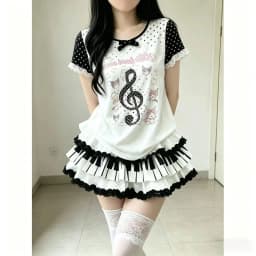 Subculture black and white piano key puffy versatile skirt punk rock mid-vintage style slimming and anti-exposure short skirt