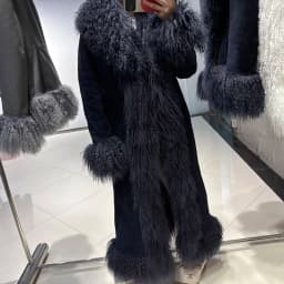 YOLOAgain Real Mongolia Sheep Fur Jacket Long Dark Brown Suede Coat Women