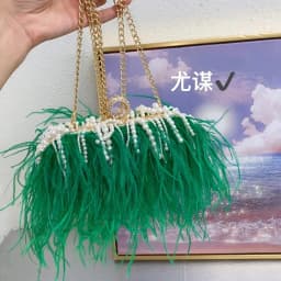 Luxury Real Ostrich Feathers Handbag Pearl Tassel Evening Bags Women's Pouch Purse Pink Green Diamond Clutch Party Messenger Bag