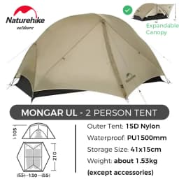 Naturehike Mongar 2 UL/PRO 1-2 Person Backpacking Tent Nylon Waterproof Ultralight Travel Trekking Shelter Tent with Footprint