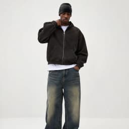 Waffle Knit Full Zip Hoodie for Men Vintage Washed Hooded Sweatshirt Casual Loose Cotton Kangaroo Pocket Streetwear Clothes