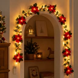1pc 10/20 LED Christmas Artificial Flower and Red Berry String Light Battery Powered Fairy Lamp For Home Bedroom Christmas Decor