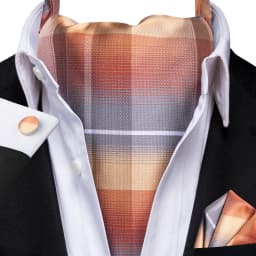 Men's Ascots Fashion Luxury Solid Plaid Check Dot Cravat Set with Cufflinks and Handkerchiefs for Daily Casual Outing