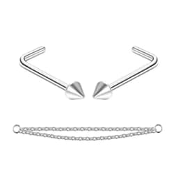 Nose Rings Chain Piercing Across Double with Chain Studs with Chain 20G Piercing Stud Nostril Jewelry for Women Men
