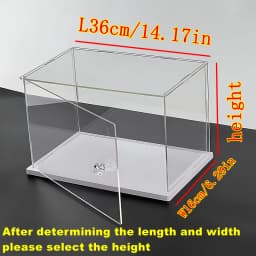 1pc Clear Acrylic Display Case,Display Box Stand with White Base,with Door, Dustproof Protection Showcase for Collectibles