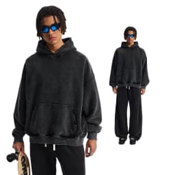 Custom LOGO men's new short BOXY version 370G heavy fleece worn old hooded sweater scimitar wide leg trousers couple suit