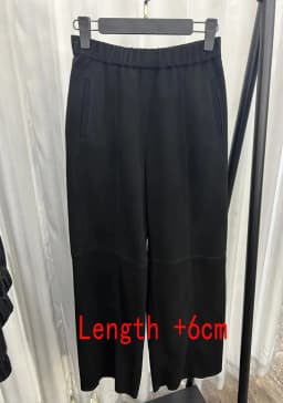 Retro 2025 Leather Ankle-Length Pants Women Elastic Waist Suede Sheepskin Wide Leg Length Straight Cylinder Trousers Black brown