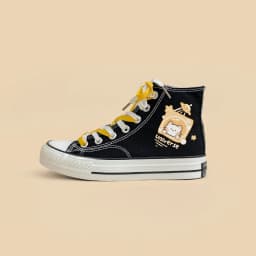 Amy and Michael Lovely Girls Students Casual Flat Sneakers High Top Black Canvas Shoes Cute Tennis Female Woman Vulcanize Shoes