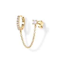 Aide 1pc 925 Sterling Silver Double Hole Chain Tassel Earrings For Women Fresh Green White CZ Zircon Pave Circle Stud Earring