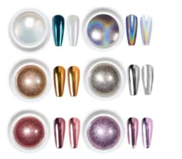 6 Pcs Elegant Mirror Chrome Effect Metallic Dust Holographic Glazed Manicure Decoration Reflective Gold Silver Glitters Powder