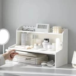 Double Layer Desktop Heightening Storage Rack Office Stationery Book Cosmetic Organizer Shelf Home Decorations Accessories