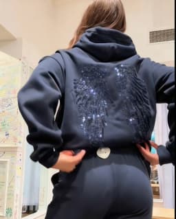 Women's Y2k Trendy Elegant Casual Pullover Autumn Easy Match Sequin Wing Print Hoodie Tops Lady Loose Commuter Office Clothes