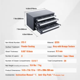 SucceBuy Drill Bit Dispenser Cabinet Three-Drawer Drill Bit Organizer Cabinet Steel Drill Dispenser Organizer Cabinet Storage
