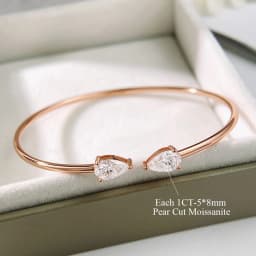 COSYA 2CT Pear Moissanite Open Bangles Bracelet for Women S925 Silver 18K Gold Plated WaterDrop 2 Stone Adjustable Fine Jewelry
