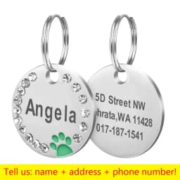 Stainless Steel Engraved Pet Name Collar Pendant ID Tags Personalized Anti-lost Engraved Diamond Pendant Necklace For Cat Dog ID