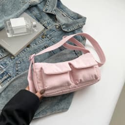 Women Casual Shoulder Bag Solid Color Simple Messenger Hobos Large Capacity Nylon Crossbody Zipper Closure for Party Vacation