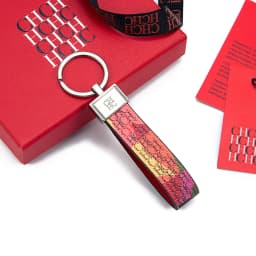 CH Monogram Print Leather Keychain Two Tone Red Edge Car Key Holder Unisex Fashion Bag Charm Luxury Accessory Pendant Keyring