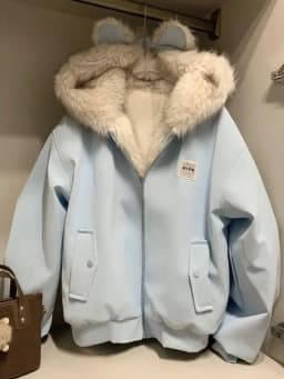 Korean Sweet Plush Rabbit Ear Decor Hooded Coat Women Vintage Aesthetic Loose Outwear Winter Casual Warm Long Sleeve Jacket New