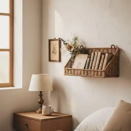 Woven Rattan Wall Storage Baskets | Adhesive Hook Hanging Shelves for Bathroom/Kitchen Organization