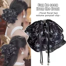 Elegant Versatile Chiffon Floral Print Bow Ponytail Clip Headwear For Women Girls Sweet Bow Ribbon Hair Clip Hair Accessories