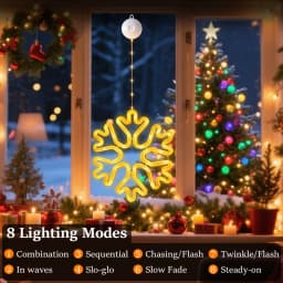 Warm/Multi-color Christmas Window Snowflake Lights, 8/12 Lighting Modes, Battery Powered LED Neon Hanging Lamp for Xmas Holiday