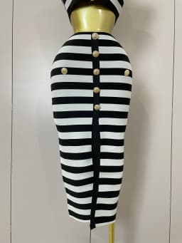 Sexy Off Shoulder Striped Button Two Piece Mini Bandage Set 2025 Women Celebrity Designer Evening Party Luxury Birthday Outfit