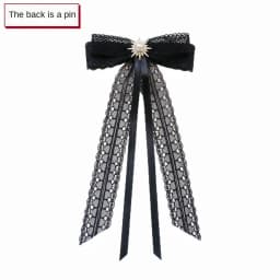 Elegant Lace Ribbon Bowtie Black College Style Collar Rhinestones Jewelry Student Shirt Korean Fabric Bow Brooches