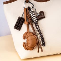 New Braided Rope Croissant Keychain Heart Shape Mobile Phone Chocolate Bag Pendant Charms Ornaments Gifts