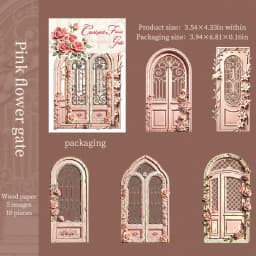 Journal GO 10pcs Garden Flower Gate Embossed Stickers 3D Wood Paper Floral Iron Gate Decal for Journaling Scrapbooking Card DIY