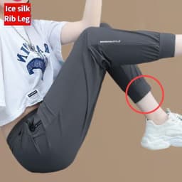 Women's Spring Summer Thin Ice Silk Pants Comfortable Breathable Casual Elastic Beam Feet Pants Slim Sports Fitness Trousers