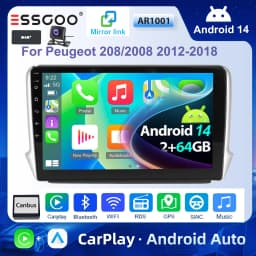 ESSGOO For Peugeot 208/2008 2012-2018 Android 14 10 inch Wireless Carplay Android auto Car stereo radio GPS Navi WIFI swc Bt FM
