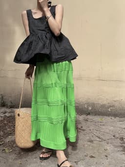 Miyake Pleated Wave Pattern Cake Skirt Original Designer Women 2024 Spring Korean Fashion High Waist Long Swing Flower Bud Skirt