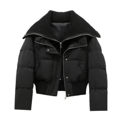 Women Casual Basics Long Sleeve Single Breasted Parkas Chic Short Outerwear Jacket Warm Patchwork Zipper Thick Knitted Coat