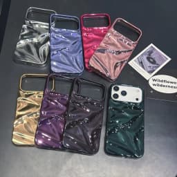 Luxury Electroplate Silvery 3D Wrinkle Phone Case For iPhone 17 16 15 14 13 12 Pro Max Plating Water Ripple Shockproof Cover