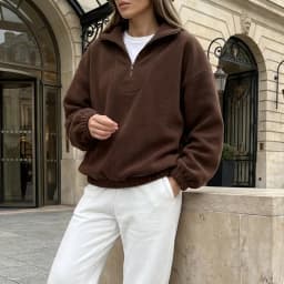 Tossy Fleece Half Zip Sweatshirt Long Sleeve Mock Neck Drop Shoulder Ribbed Cuff Ribbed Hem Oversized Daily Street Sweatshirt