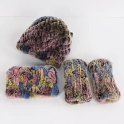 Women's Winter Knitted Real Rex Rabbit Fur Hat Scarf Gloves Set Natural Warm 3-Piece Ensemble Includes Fur Cap Scarves Mitt